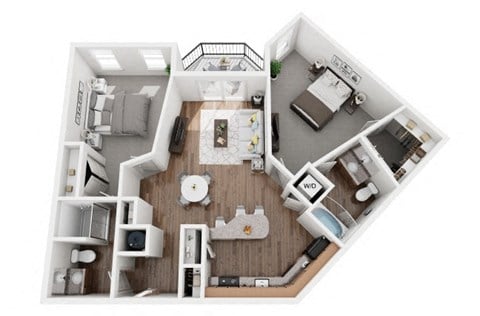 Floor plan for 2 beds, 2 baths, 1140 sqft